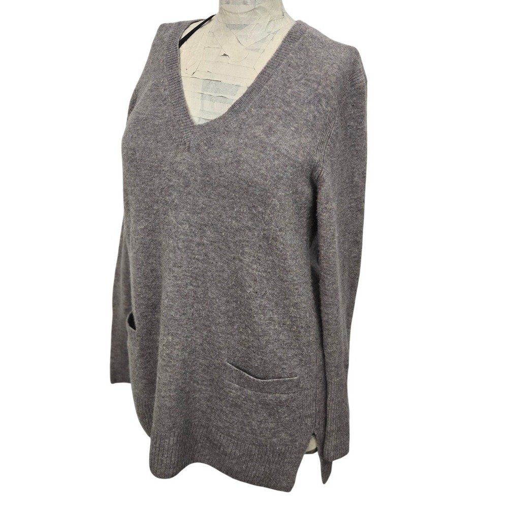 J.Crew Alpaca Merino Wool Blend V-Neck Tunic Sweater Grey Pockets Womens XS